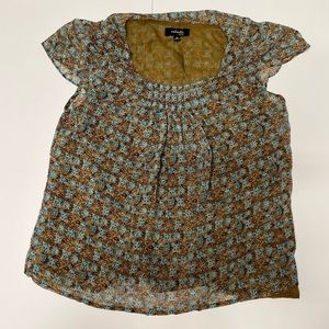 Rafaella | Women’s Flouncy Cap Sleeved blouse in Brown and Teal | Size SP